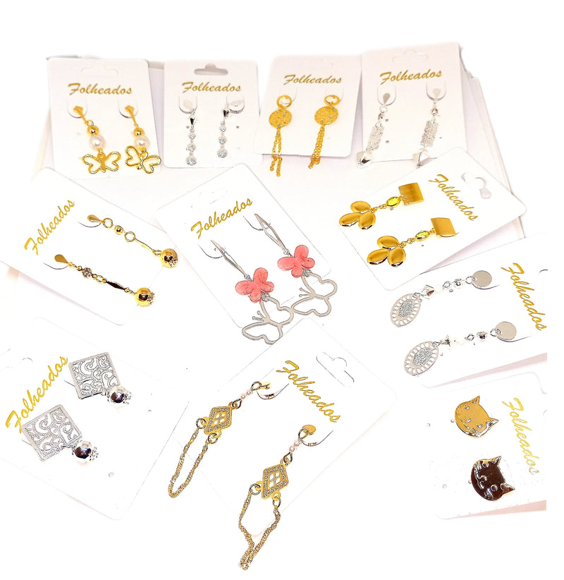 Kit de 10 pares de brincos femininos banhados a ouro e prata 18K