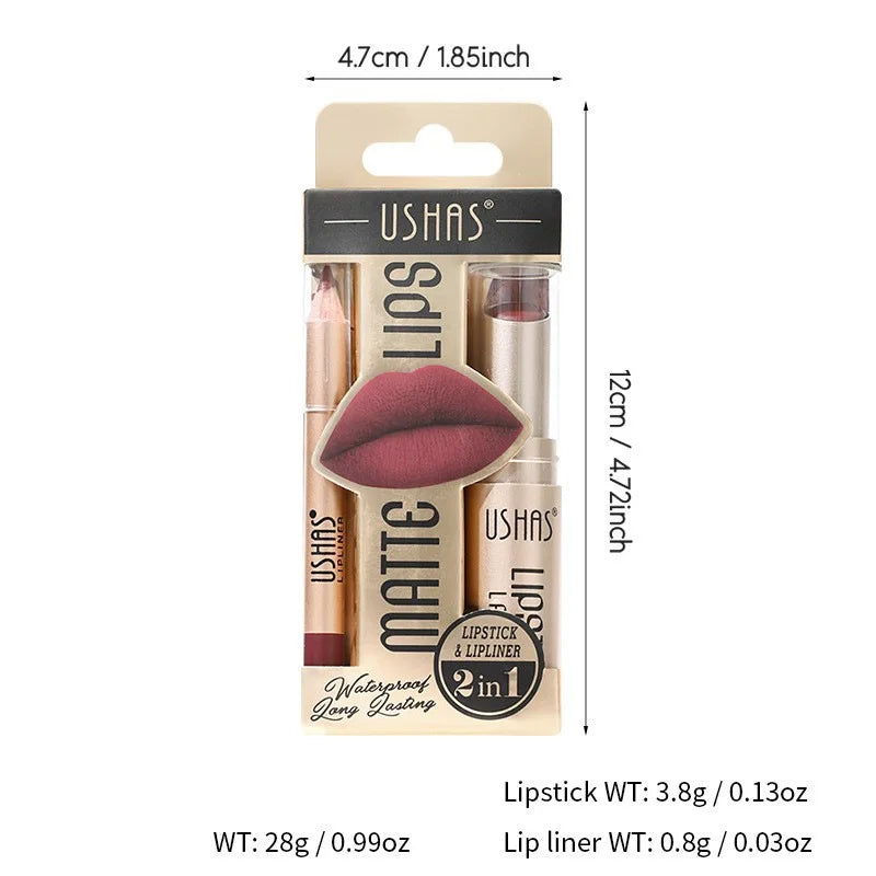 Conjunto de delineador labial + batom USHAS 12 cores