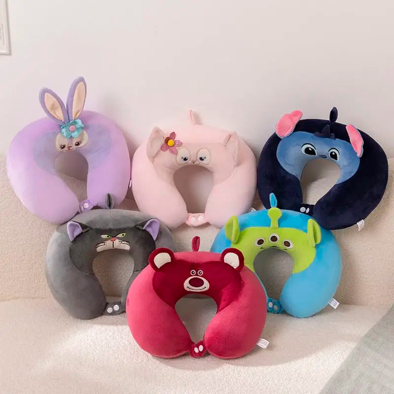 Desenho animado Disney Lucifer Cat Stitch Alien Lot-o-huggin Bear Linabell Stellalou Travel Relax Plush Cute U-shaped Neck Guard Pillow