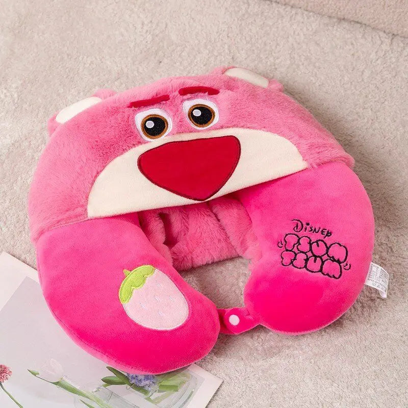 Disney Kawaii Lilo&stitch Alien Sullivan Ursinho Pooh Lot-o-huggin Urso com um chapéu Almofada de proteção de pescoço para escritório em formato de U