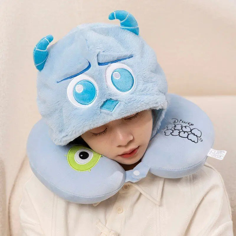 Disney Kawaii Lilo&stitch Alien Sullivan Ursinho Pooh Lot-o-huggin Urso com um chapéu Almofada de proteção de pescoço para escritório em formato de U