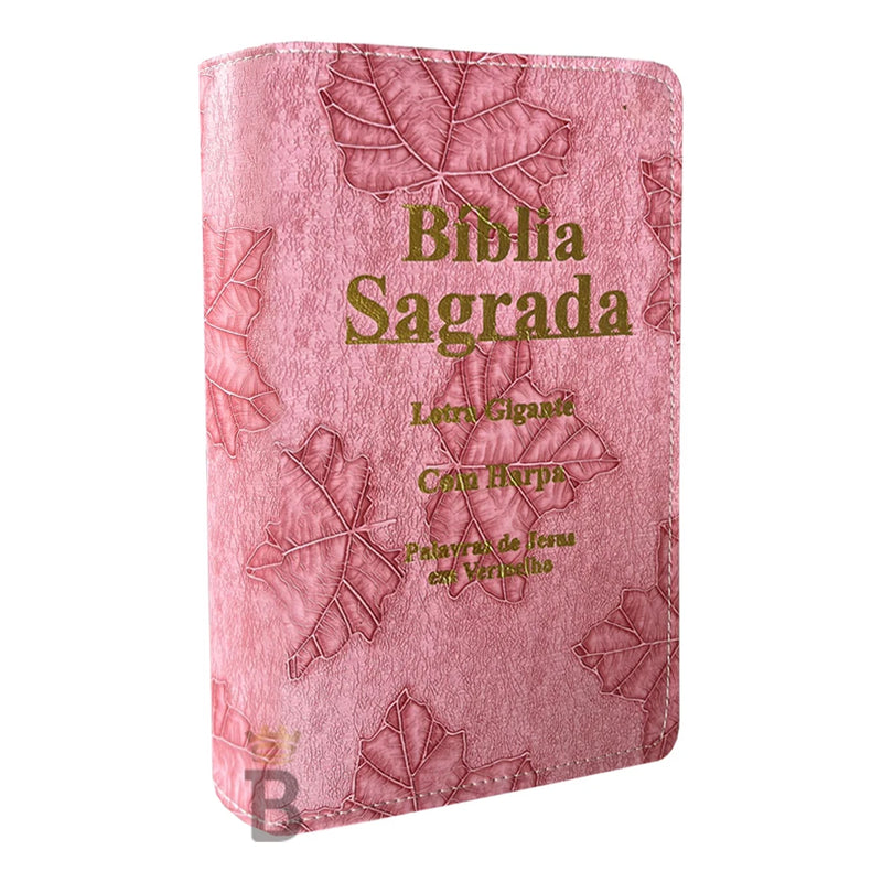 Biblia Letra Sagrada Gigante  Popular-Folha Rosa-Com Harpa-Mulher-RC