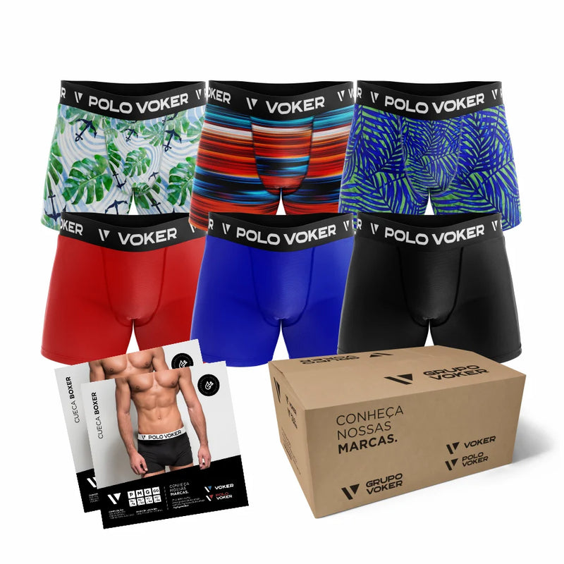 Cueca Boxer Polo Voker Original Microfibra Lisa e Estampada