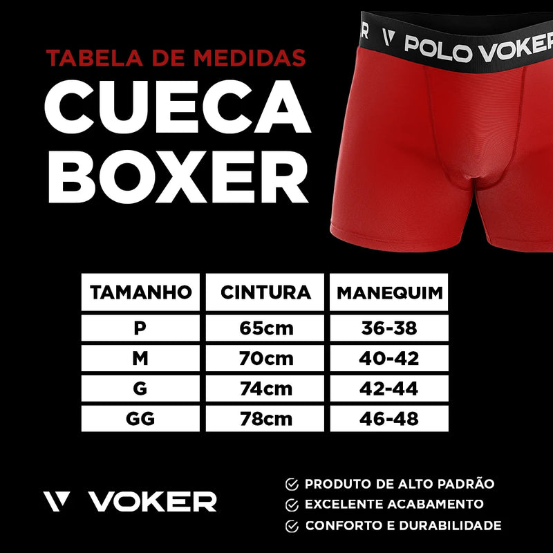 Cueca Boxer Polo Voker Original Microfibra Lisa e Estampada